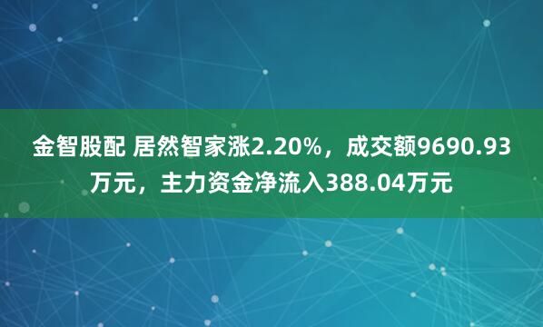 金智股配 居然智家涨2.20%，成交额9690.93万元，主力资金净流入388.04万元